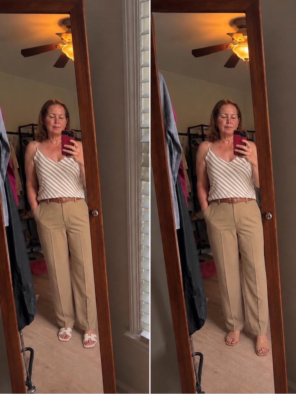 Ann Taylor Striped Diagonal Cami in Cream and Tan